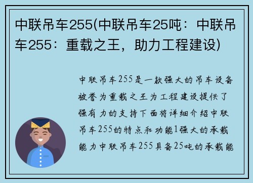 中联吊车255(中联吊车25吨：中联吊车255：重载之王，助力工程建设)