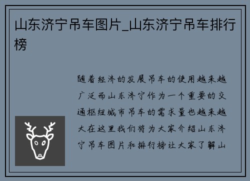 山东济宁吊车图片_山东济宁吊车排行榜