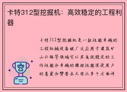 卡特312型挖掘机：高效稳定的工程利器