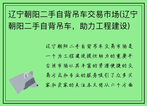 辽宁朝阳二手自背吊车交易市场(辽宁朝阳二手自背吊车，助力工程建设)